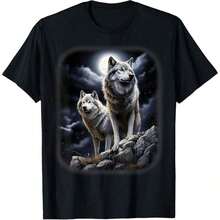 1 pieza Camiseta Unisex con Diseño de Manada de Lobos Místicos Haciendo Maullidos Bajo la Luna y las Estrellas – Corte Relajado, Gráfico de Lobo en Blanco y Negro, Tallas – Diseño de Lobo del Cielo Nocturno con Luna Llena y Estampado de Manada de Lobos, Camiseta Casual Transpirable Perfecta para Entusiastas de Lobos y Fanáticos de la Fantasía, Rendimiento de Secado Rápido, Diseño Gráfico Moderno, Corte Unisex, Ropa de Viaje, Día de la Madre, 180g 100% Algodón - Negro - Ver 1