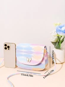 Mini Butterfly Print Decorated Metal Crossbody Shell Bag - Tie-dye Color - View 3