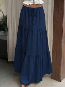 Solid Color Casual Beach Vacation Ruffle Hem Skirt - Royal Blue - View 4