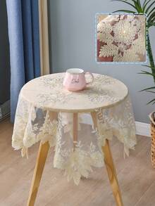 1pc Beaded Mesh Tablecloth, Luxury French Handmade Beaded Embroidery Mesh Dust Cover, Multifunctional For Coffee Table, Dining Table, Tea Table, Daily Home Decor, Air Conditioner Cover, Wedding & Party - Beige - View 2