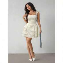 PETITE Women's Sleeveless Solid Color White Summer Midi Dress, Simple & Casual For Everyday Wear,Rave Outfits Festival,Summer Dresses For Women,White Dresses For Women - 杏色 - 查看 3