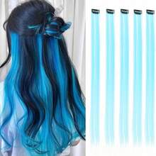 5pcs Blue Hair Clips Extensions, Women Synthetic Fiber Wigs, Can Match Various Hairstyles Without Going To Salon, Suitable For Daily Use And Parties - Multicolor - View 17
