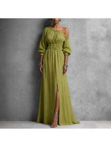 Vestido a rayas Primavera-Verano 2026 con cintura ajustable - Verde - Ver 2