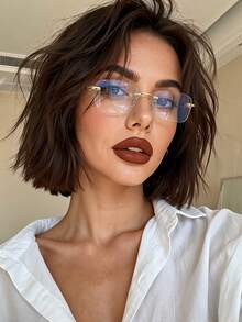 1 Pair Frameless Metal Minimalist Fashion Non-Prescription Glasses, Suitable For Reading, Office, Party, Fashion Item, Photography Accessory - Gold - View 5