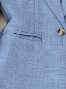 Conjunto de 2 piezas de chaqueta de traje y pantalones de cuello alto de un solo botón, estilo casual de negocios, apto para todas las estaciones - Celeste - Ver 5