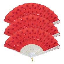 3Pcs D EXCEED Handheld Floral Folding Fans For Women, Chinese Japanese Charming Elegant Vintage Retro Style For Birthday Dancing Cosplay Wedding And Events - Sequins - View 24