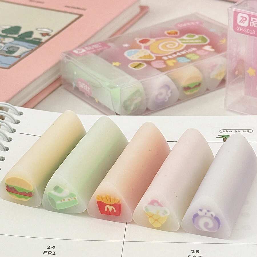 10个/5个/1个可爱彩虹渐变食物橡皮擦,5个甜点造型铅笔橡皮擦套装,软橡胶文具学校课堂奖励 - 美食橡皮 - 查看 1