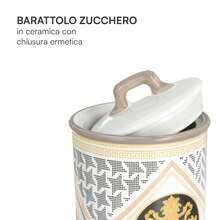 Baroni Home Dekorierte Keramik-Kaffeedose mit luftdichtem Deckel, robustes und farbenfrohes Küchenaccessoire, Domus-Linie, 11 x 11 x 17 cm - Barattolo Caffè - Übersicht 4
