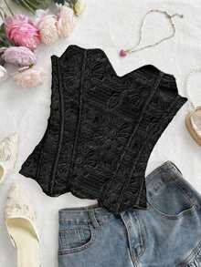 Top bandeau con textura floral para mujer - Negro 2 - Ver 5