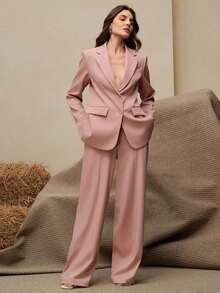 Set de traje de 2 piezas para mujer, Blazer multicolor + Pantalón de pierna recta - Rosa - Ver 9