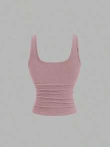 Camiseta de tirantes casual de mujer con parches de encaje - Rosa - Ver 2