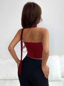 Top de bandeau fruncida con estampado de leopardo y bufanda - Burdeos - Ver 2