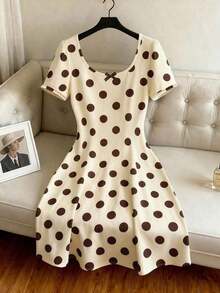 Vestido largo de mujer minimalista y de moda con estampado digital de lunares, regalo para amigos - Multicolor - Ver 1