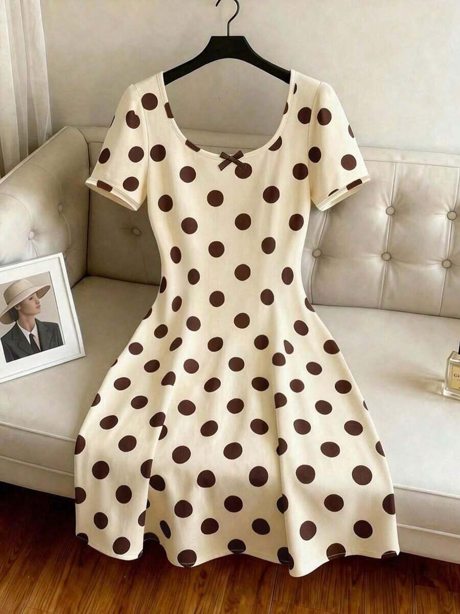 Vestido largo de mujer minimalista y de moda con estampado digital de lunares, regalo para amigos - Multicolor - Ver 1