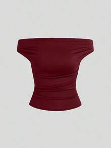 Parte superior sencilla de diseño con hombros descubiertos de unicolor, uso casual diario para mujeres - Multicolor 7 - Ver 3