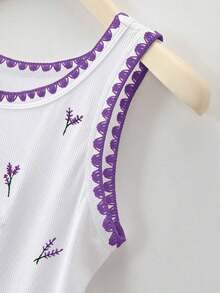 4 piezas Camiseta de mujer con cuello redondo bordada con pimiento picante y limón - Blanco 4 - Ver 5