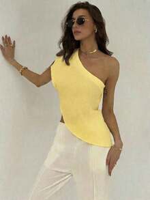 Blusa de unicolor casual y versátil para uso diario de mujer - Amarillo claro - Ver 4