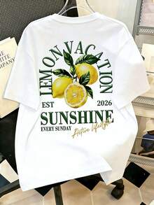 2026 T-Shirt Bianca Oversize 100% Cotone, T-Shirt Grafica Stile Street Americano Retrò, Abbigliamento Sportivo Casual Primavera/Estate/Tutte Le Stagioni Per Donna, Top A Maniche - 白色 11 - 查看 4