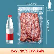 100 piezas/500 piezas Bolsas de vacío para alimentos transparentes con relieve, hechas de material de PE y nailon, adecuadas para uso doméstico y comercial, bolsas de conservación de alimentos transpirables para carne, mariscos, granos, frutos secos, frutas, frutas deshidratadas, medicamentos y talla grande, almacenamiento hermético para la cocina - Claro - Ver 21
