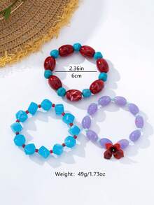 1 pieza Conjunto de pulseras asimétricas con cuentas, diseño de elipse de colores, pulseras apilables con textura de acetato estilo vacaciones Y2K - pulsera de cuentas - Ver 2