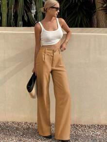 Women's Lightweight Linen Wide-Leg Pants, Loose Fit And Breathable - Khaki - View 2