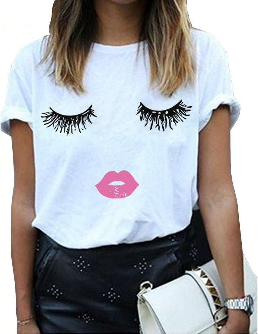 BLACKMYTH Camiseta de Manga Corta con Estampado Divertido de Verano para Mujer, Camiseta con Diseño Bonito - Blanco - Ver 1