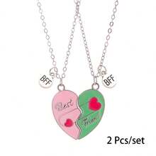 2pcs/Set Heart Shaped Pendant Necklace, Suitable For School Wear, Delicate Adjustable, BFF Style, Party Accessories, Gift, Eternal Friendship - one-size - View 13