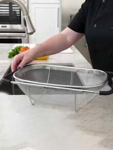 1pc Retractable Stainless Steel Square Kitchen Sink Strainer Basket, Vegetable & Fruit Washing Colander - Multicolor - View 7