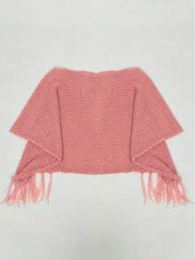 Plus Size Sheer Sequin Fringe Hem Off-Shoulder Loose Sweater, Suitable For Spring, Summer, Autumn, Casual Beach Vacation - Pink - View 8