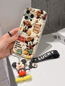 Disney Mickey Mouse Clubhouse Phone Case : 3D Fluffy Pattern Border Protector Phone Soft Phone Case With A Free Cute Mickey Bracelet Chain Lanyard, Mickey, Minnie, Goofy, Donald Duck, Daisy Duck, Pluto, For Apple 17 Promax 17 Pro 16 15 14 13 12 11 Pro Max XS Max X XR Soft Cover Summer Phone Case - trắng - Xem 4
