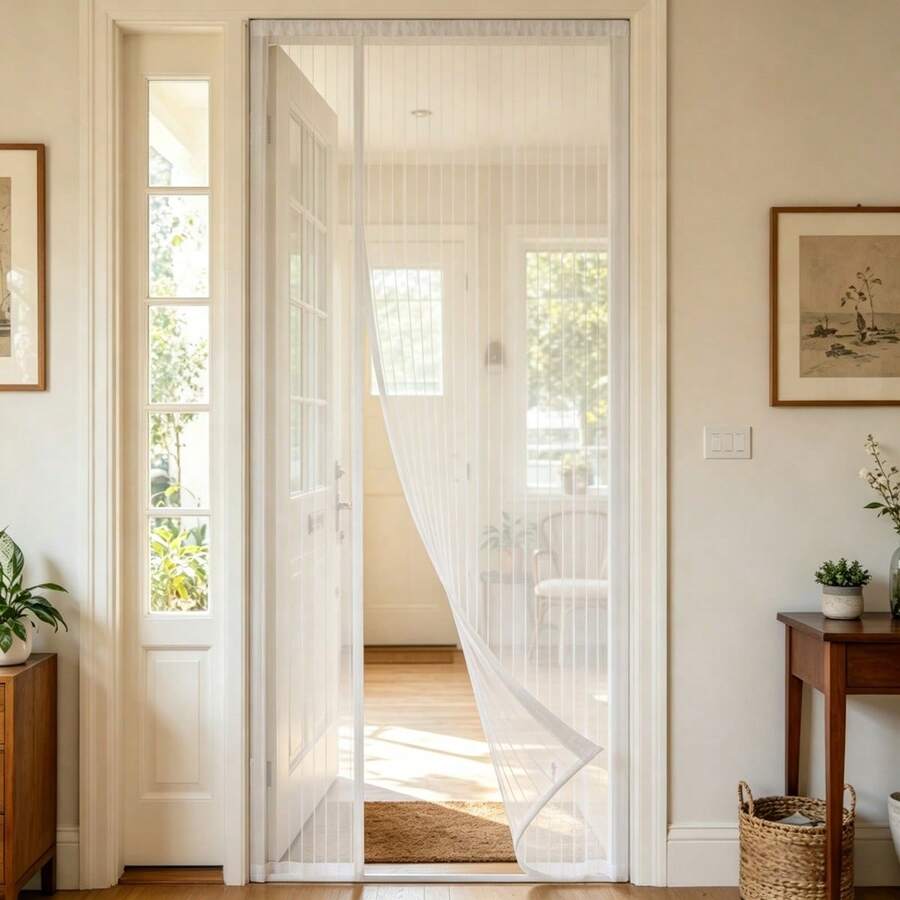 Magnetic Screen Door, Side-Opening Double-Sided Magnetic Mesh Screen Door, Anti-Mosquito Curtain, Polyester Fiber Mesh, High-Density Breathable Mesh Window, Patio Yard Fly Insect Screen Curtain, With Installation Accessories - White - White - View 1