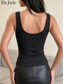 Tank Top Tanpa Lengan Model Slim Fit Terbaru dengan Liontin Bentuk Tetesan Air yang Menawan - Hitam - View 3