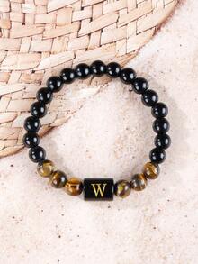 1 chiếc vòng tay nam Bohemia, vòng tay hạt đá mắt hổ và tourmaline bảo vệ với chữ cái đầu từ A-Z, quà tặng trang sức mùa hè, quà tặng cho nam giới. - Nhiều màu - Xem 28