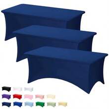 AFixwal - Juego de 3 manteles rectangulares de 6 pies color azul marino para mesas rectangulares de 6 pies manteles rectangulares de elastano elastico fundas de mesa ajustables de 6 pies para - Azul marino - Ver 1