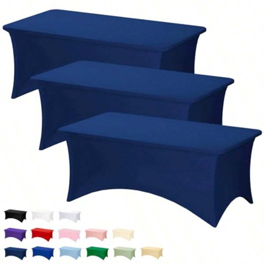 AFixwal - Juego de 3 manteles rectangulares de 6 pies color azul marino para mesas rectangulares de 6 pies manteles rectangulares de elastano elastico fundas de mesa ajustables de 6 pies para - Azul marino - Ver 1