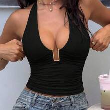 Women's Summer Vacation Solid Color Halter Neck Ruched Fitted Camisole Casual White - Blanco - Ver 2