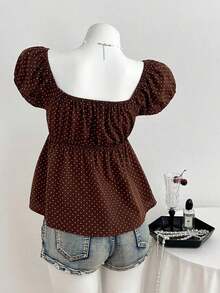 Blusa de manga corta con estampado de lunares y cuello cuadrado cómoda para mujer - Rosa vieja - Ver 9