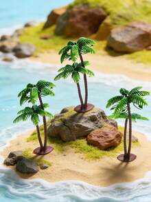 20/10/1pc Artificial Mini Palm Tree, Brown Trunk And Green Leaves, Coconut Tree Style, Soft Plastic Tropical Plant, Durable Aquarium Landscape Decor, Stable Base, Desktop Decoration, Tropical Hawaiian Style, Suitable For Home, Wedding, Outdoor Decor, Aquarium Landscape, Home Decor, Decorative Tree, Beach Theme Party And Scene Props - Coconut Trees - View 5