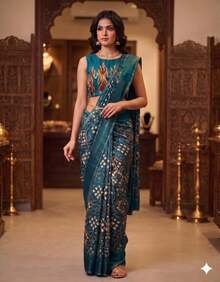 Estationeryhouse Signature Georgette Bandhni Saree With Self Border With Unstitched Blouse - Blue - View 1