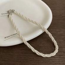 1 chiếc vòng cổ ngọc trai giả, vòng cổ choker xoắn nhiều lớp tối giản sang trọng, vòng cổ thanh lịch thời trang dành cho nữ. - Bạc - Xem 4