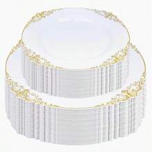 Bộ đồ ăn cao cấp phong cách Châu Âu viền vàng trắng 40/20/1 món, đĩa salad giá trị cao, có sẵn size 10.25 inch và 7.5 inch, dùng phục vụ bánh ngọt, burger, sandwich, sushi, salad, mì Ý, phù hợp cho nhà hàng, đám cưới, ngoài trời, Lễ Phục sinh, tiệc tốt nghiệp, trà chiều bạn thân, sự kiện ăn uống sân vườn ngoài trời, mùa tựu trường, Ngày của Mẹ, phụ kiện nhà bếp, (Bộ đồ ăn đầy đủ, đĩa, đĩa salad, đồ dùng bàn ăn nhà bếp, mùa cưới, lễ hội âm nhạc) - Nhiều màu - Xem 1
