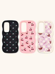 Bộ 3 ốp lưng điện thoại kiểu Coquette màu hồng trắng kẻ caro, in hoa anh đào và nơ, viền lượn sóng, làm bằng chất liệu TPU mềm, chống sốc, tương thích với iPhone 15/14/13/12/17 Pro Max & Galaxy S25 Ultra, thiết kế dễ thương nữ tính, phù hợp sử dụng hàng ngày hoặc làm quà tặng, dịp Lễ Tình nhân/Ngày của Mẹ/Sinh nhật/Bạn thân - Nhiều màu - Xem 18