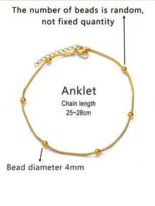 1 Stück minimalistischer runder Schlangenketten-Perlen-Halskette/Armband/Fußkette, Damen 18K vergoldet Edelstahl in verstellbarer Größe, modisches Schmuckzubehör (einzeln verkauft) - Goldgelb - Übersicht 13