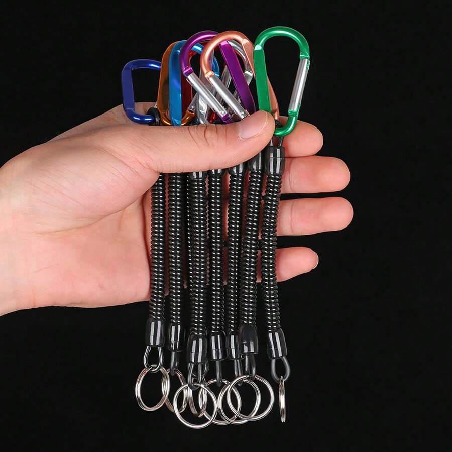 Durable Anti-Lost Retractable Elastic Rope Spring Safety Lanyard Key Chain Tactical Portable Fishing Cord Accessories - Multicolor - View 1