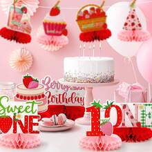 10pcs Paper Strawberry Birthday Decorations, Strawberry Theme Birthday Table Center Decor, Strawberry Decor, Party Tabletop Decor, Sweet Berry Style Topper Decor, Party Table Center Piece - Multicolor - View 6