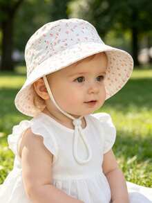 1pc Bohemian Floral Pattern Kids Bucket Hat, With Adjustable Chin Strap, Breathable Sun Protection, Suitable For Toddlers - 1PC - View 3