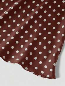 Falda de estilo vacacional elegante y retro con estampado de lunares para mujeres, otoño, invierno - Marrón Chocolate - Ver 5
