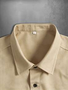 Men's Black Utility Style Short Sleeve Shirt And Drawstring Cargo Shorts 2-Piece Set, Street Style With Label Details - Khaki - View 7