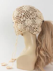 1 chiếc mũ len móc rỗng giữ ấm tai thời trang nữ mùa xuân/thu, phù hợp với phong cách boho hàng ngày. - A - Xem 12