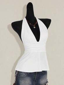 Top de tirantes sin espalda negro tipo babydoll para mujer, diseño de Halloween - Blanco - Ver 6